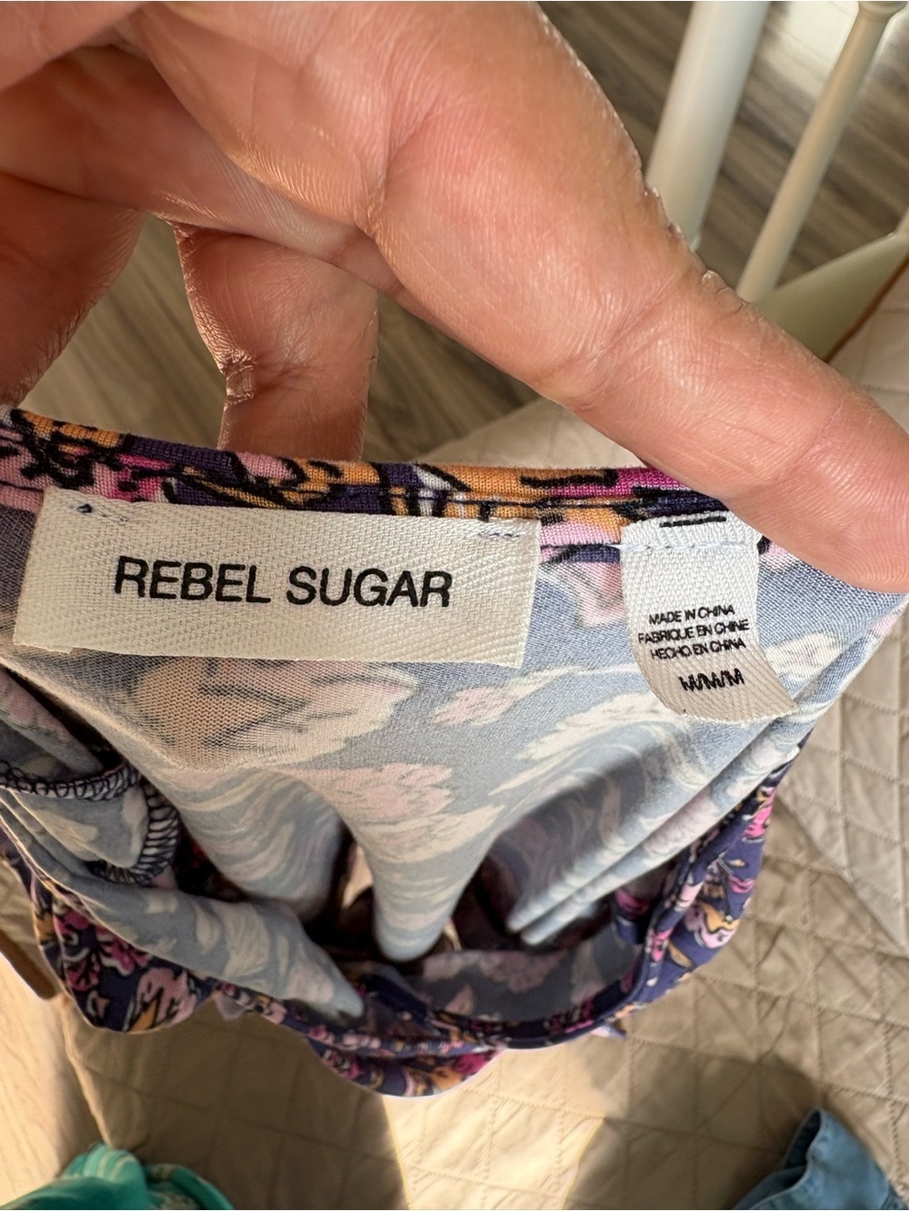 NWOT Rebel Sugar Navy Floral Wrap Top with Pink & Yellow Accents - Picture 2 of 4